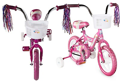 #ad 12quot; Beginner Girls Bicycle with Training Wheels Basket Kid#x27;s Bike Gift Foam Tire $69.99