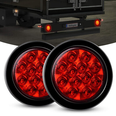 #ad 2PCS Red 4quot;Inch 16 LED Round Truck Trailer Tail Stop Turn Brake Light Waterproof $9.99