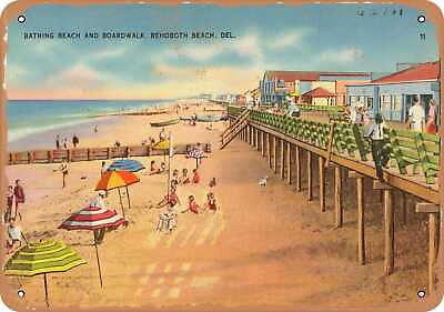 #ad #ad Metal Sign Delaware Postcard Bathing beach and boardwalk Rehoboth Beach D $18.66