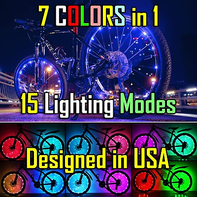 #ad NEW Bicycle Bike Wheel Lights 7 COLORS in 1 LED String Fits any Spoke Rim Tires $6.99