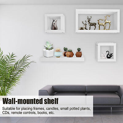 4pcs Floating Wall Shelf Set DIY Mount Shelves Book Display Rack Wooden Holder $30.99