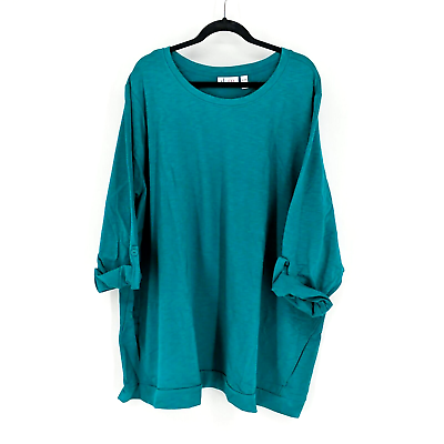 #ad Denim amp; Co. Active Petite French Terry 3 4 Sleeve Tunic Shirt Top 5XL Jade Green $10.80