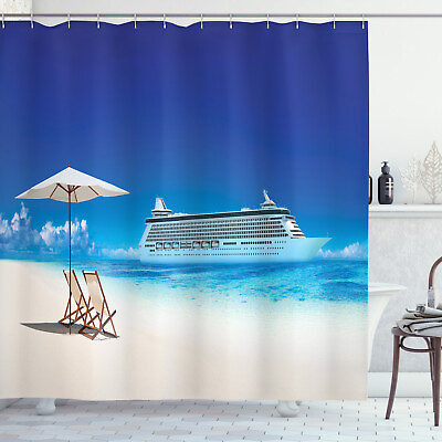 #ad Summer Shower Curtain Beach Cruise Boat Trip Print for Bathroom $41.99