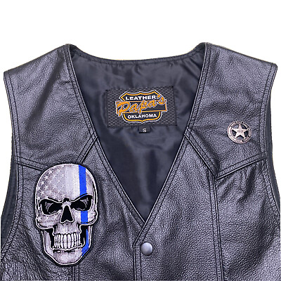 #ad NWOT Papa’s Motorcycle Men#x27;s Black Leather Vest Sz Small $58.00