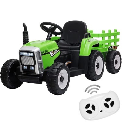 #ad #ad 12V Ride on Car for Kids Tractor Trailer ToysRemote ControlMP3 Player Green $159.98