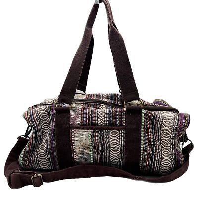 #ad Stone Mountain Multi color Boho Woven Aztec Design Weekender Duffle Bag GUC $46.00