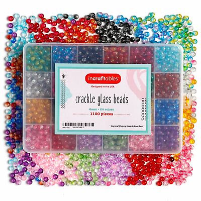 #ad Crackle Glass Beads 24 Colors 1100pcs 6mm for DIY Jewelry Making by Incraftables $16.95