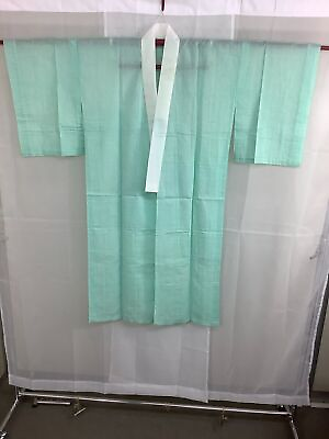 #ad Japanese Vintage Kimono Cotton Green Lattice Pointed Top Dirt #x27; Height $77.00