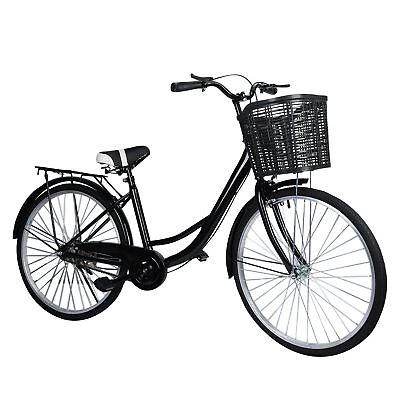 #ad 26 Inch Adult City Bike with Basket Steel Frame for Men Women Students Children $134.89