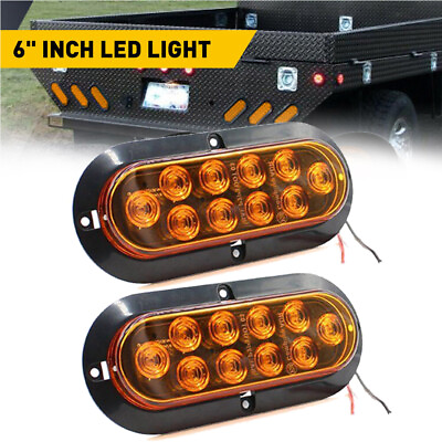 #ad 2Pcs Amber 6quot; Oval Trailer Lights 10 LED Stop Turn Signal Tail Truck Park Lights $15.85