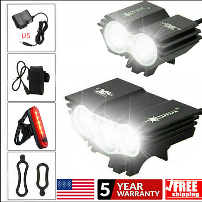 #ad 20000LM X2 LED Bicycle Light Solar Storm HeadLight Bike Battery Rear Light $23.99