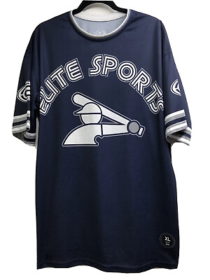#ad Vtg ELITE SPORTS Men Navy Blue Jersey T Shirt Sz XL Round Neck Short Sleeves PO $17.99
