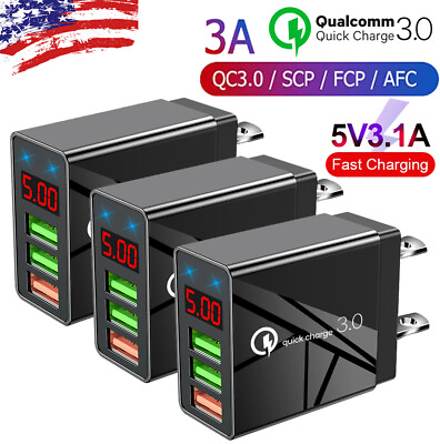 3PACK 3 Port Fast Quick QC 3.0 USB Hub Wall Charger Power Charge Adapter US Plug $9.65