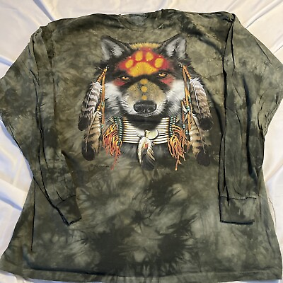 #ad The Mountain Fox Warrior Nature Native American TieDye Shirt Furrie LS Size 3XL $39.99