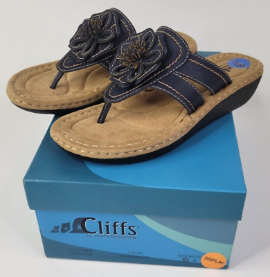 #ad New Cliff By White Mountain Women#x27;s Size 6.5 M Navy Blue Carnation Thong Sandals $21.96