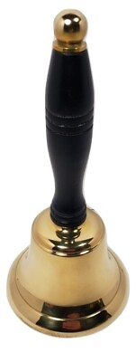 8quot; Solid Brass Heavy Hand Bell School Bell Caroling Service Bell Wood Handle $16.78
