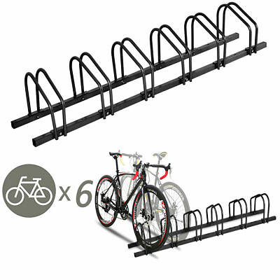 #ad 6 Bike Bicycle Stand Parking Garage Storage Organizer Cycling Rack Black $52.99