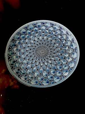 #ad Vintage Japanese White And Blue Fish Scale Signed Plate 9.5”diameter By 1” High $46.20