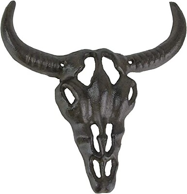 #ad Rustic Cast Iron Cow Skull Wall Hanging Long Horn Sculpture Western Decor Art $26.34