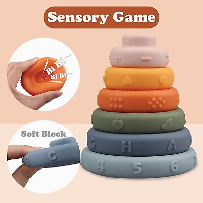 #ad Stacking Ring Toys Kids Building Blocks 6PCS Silicone Toddler Educational Toys $7.69