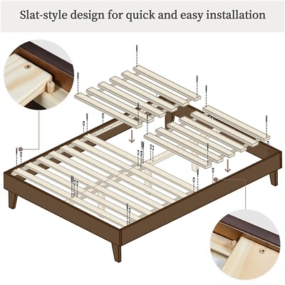 #ad Twin Full Queen Size Wood Bed Frame Wooden Platform Bed w Wooden Slats $159.99