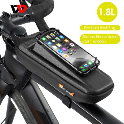 #ad WEST BIKING Waterproof Bicycle Bag Phone Holder Frame Top Tube Bike Bag Black $16.18