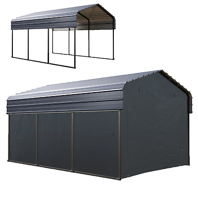#ad 10x15#x27;Metal Carport Garage Outdoor Canopy Heavy Duty Shelter Car Shed w Sidewall $819.99