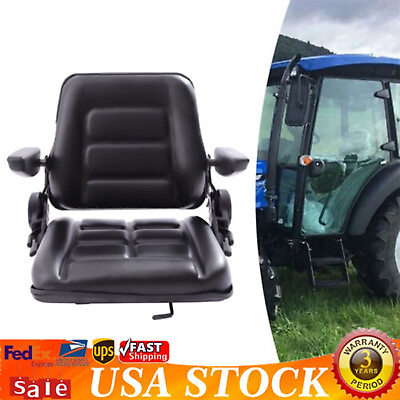 #ad Universal Forklift Seat PVC Truck Mower Tractor Seat Backrest Armrest Adjustable $112.99