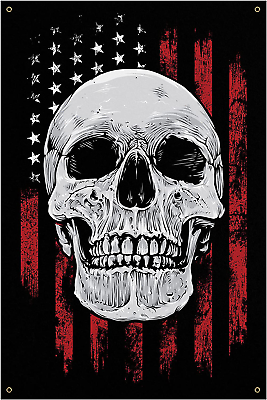 #ad USA Skull Banner Home Gym Decor Weightlifting 18 X 24 Inches $35.99