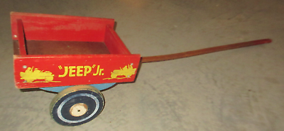 #ad VINTAGE 35quot; Large Wooden Toy Trailer JEEP JR Fisher Price ? $41.61