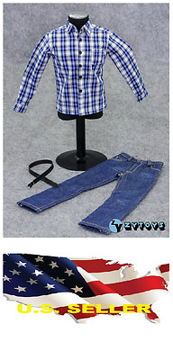 #ad #ad 1 6 clothes for 12quot; Figure blue Plaid long sleeve shirt Jeans for hot toys v#x27;USv#x27; $19.89