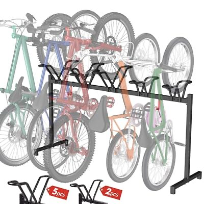 #ad Floor Stand Adjustable Bicycle Parking Rack with Hook for Garage 5 Bikes $151.88