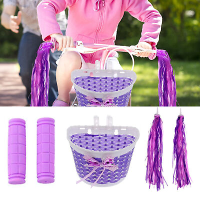 #ad Kids Bicycle Baskets With Handlebar Grips Bike Front Tassels Streame Basket New $10.82