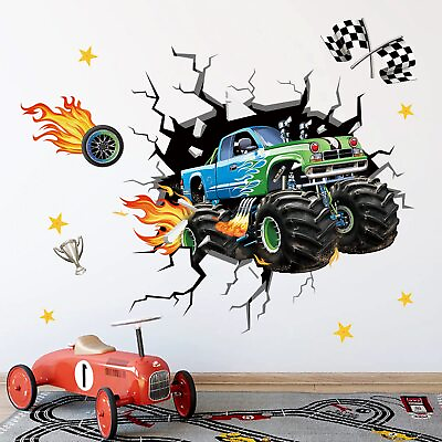 #ad 3D Racing Car Wall Stickers Car Boys Room Wall Decals Kids Bedroom Living Roo... $23.73