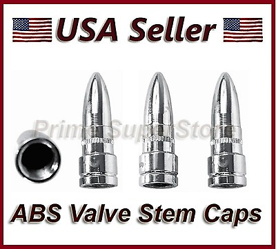 4 NEW CHROME ABS BULLET VALVE STEM CAPS MOTORCYCLE CAR BIKE SUV TIRE AIR COVER $9.64