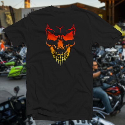 #ad Grinning Skull Color COTTON T SHIRT Sturgis Dayton Bike HD Club Biker Cycle $18.73