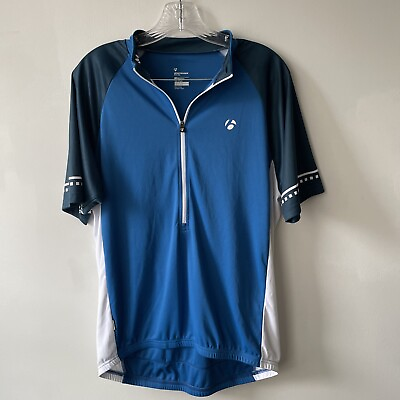 #ad Bontrager Cycling Jersey Shirt Mens Medium Blue Loose Fit Performance Zip Pocket $15.88