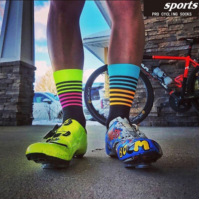 #ad Cycling Socks Pro Mens Womens Riding Socks Bicycle Bike Sport Ankle Socks Stripe $11.98