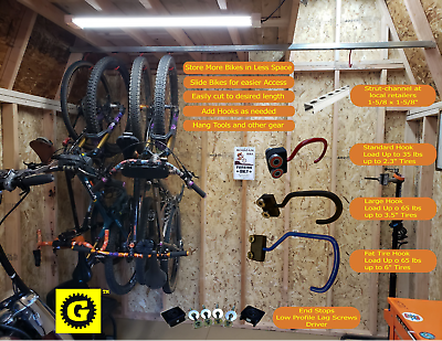 #ad GearBlocks Sliding Bike Storage Rack Unistrut Trolley Hooks $78.00