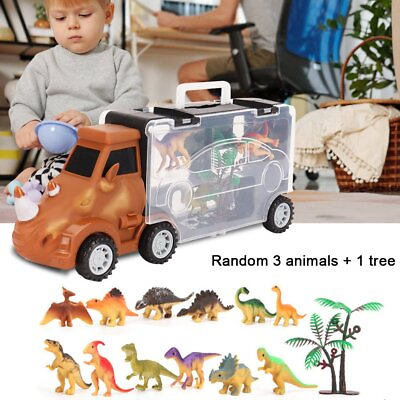 #ad Dinosaur Truck Toy Transport Carrier Car Set Pull Back Dinosaur Car Boys Gifts $15.98