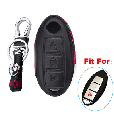 #ad Fit Nissan 3 Button Black Remote Key Fob Bag Holder PU Leather Cover Case $13.98