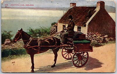 Jaunting Car Ireland Passenger Horse Carriage House At The Back Antique Postcard $10.95
