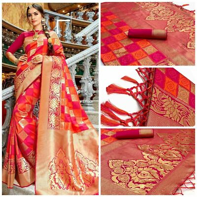 Indian Bollywood Banarasi Silk Saree Blouse designs wedding party wear sari best $31.99