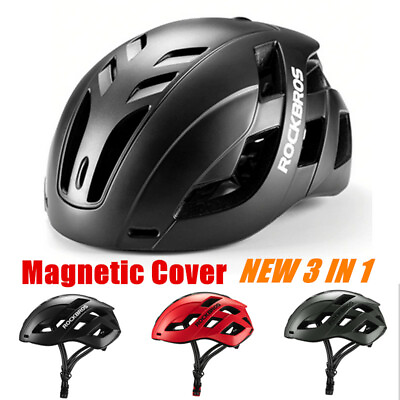 #ad ROCKBROS Cycling MTB Road Bike Helmet Integrally Magnetic Cover Bicycle Helmet $41.99