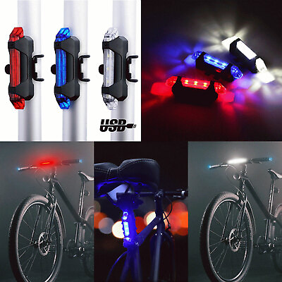 Bike Tail Light Bicycle Rechargeable USB 5 LED Safety Rear Lamp Flashing Wraning $3.59