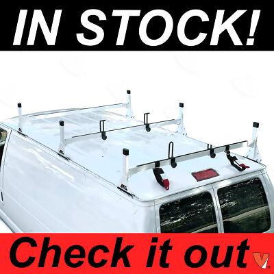 Ford Econoline Work Van 3 bar 1992 2015 Ladder Roof Racks Steel White Rack $211.60