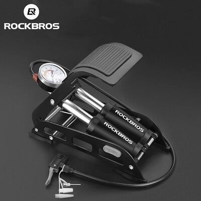 #ad ROCKBROS Double Cylinder Iron Steel Inflator Bicycle Foot Operated Air Pump $26.99
