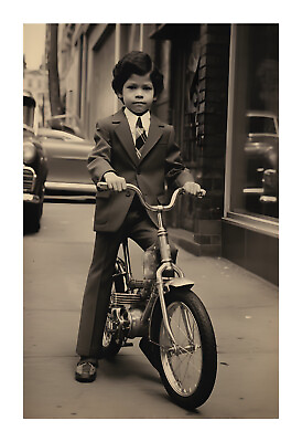 #ad 1950s Latino Boy on his Bike in New York Art Print k8 $19.99