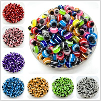 50pcs Evil Eye Beads Round Stripe Spacer Beads For Jewelry Making DIY Charms 💫 $2.36