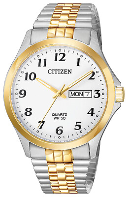 #ad Citizen Men#x27;s Quartz Date Gold Silver Stainless Steel Watch 38mm BF5004 93A $43.99